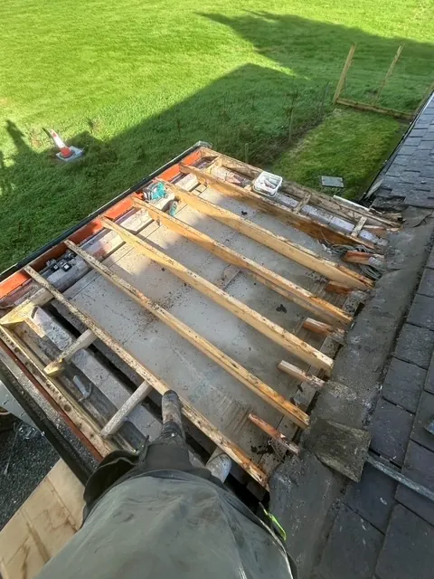 Old flat roof stripped back to the timber joists. One of our jobs.